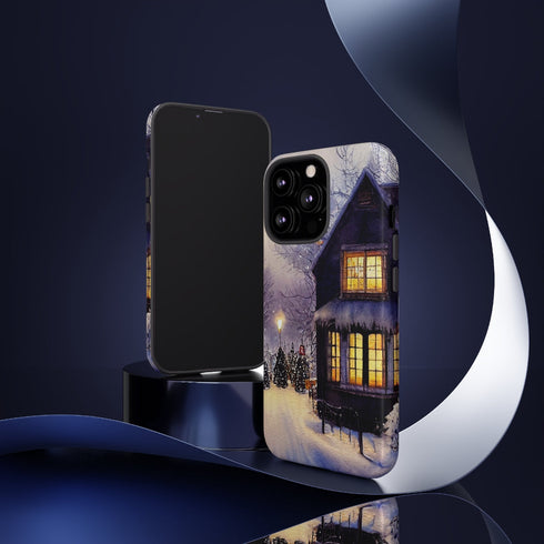 Glowing Homes in the Snow with Christmas Decorations - Impact Resistant Phone Case